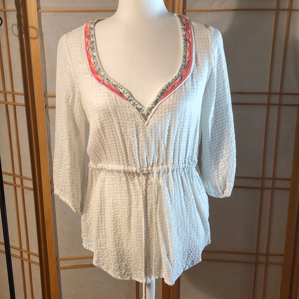 Free People Semi Sheer Sequin 3/4” Sleeve Top Sz.S